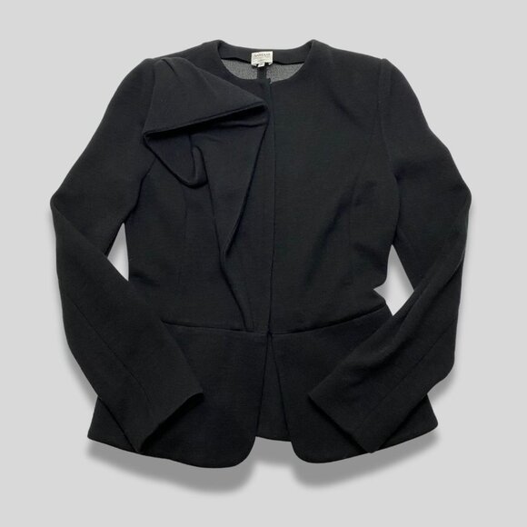 ARMANI Collezioni Black Structured Blazer with Asymmetrical Ruffle Size 4 - Picture 1 of 10